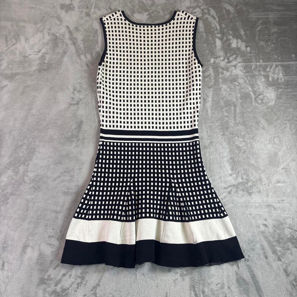 Timo Weiland Checkered Knit Dress Womens Sz 6 Black White Fit Flare Sleeveless - Picture 2 of 7